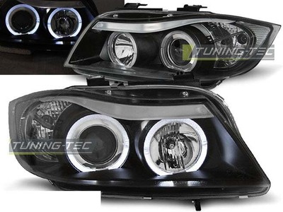 Strålkastare for BMW 3-serien E90 E91 2005-2008 Angel Eyes Black Fri frakt LPBM7