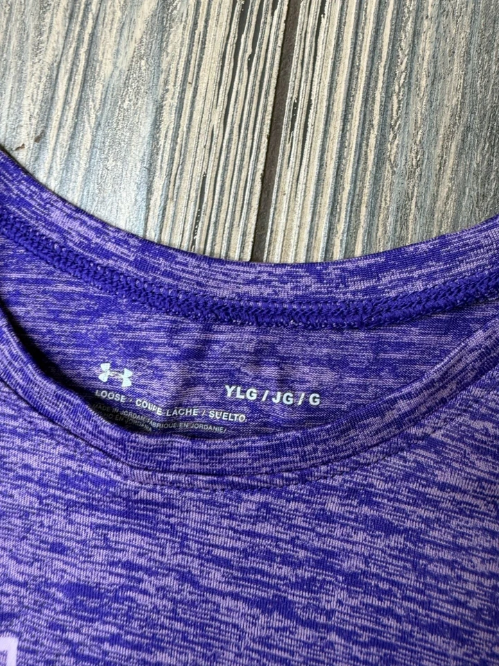 Under Armour Youth Large Purple Short Sleeve Heathered Logo T-Shirt - Image 3 of 3