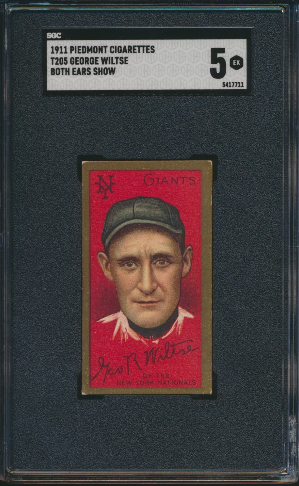 1911 T205 PIEDMONT GOLD BORDER GEORGE WILTSE BOTH EARS SHOW SGC 5 EX