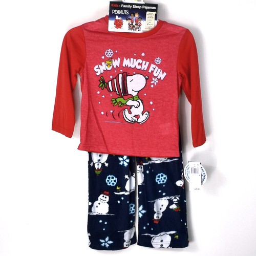 Briefly Stated Snoopy Peanuts Snow Much Fun Kids 2pc Pajama Set New Boys Girls - Picture 2 of 5