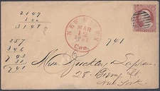 US 1861 CIVIL WAR COVER NEW HAVEN CONN RED CANCEL TO NY