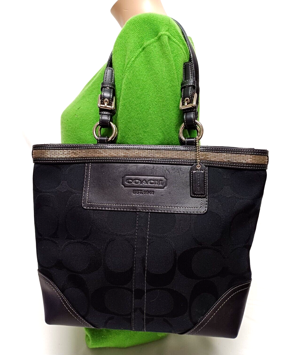 COACH SIGNATURE GALLERY EW BEADED BLACK JACQUARD Y2K TOTE SHOULDER
