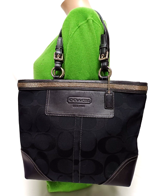 COACH SIGNATURE GALLERY EW BEADED BLACK JACQUARD Y2K TOTE SHOULDER