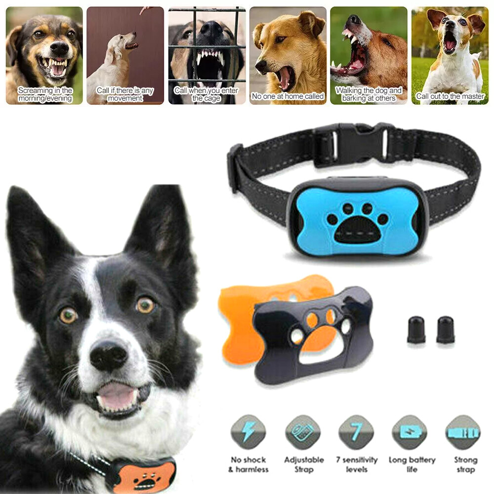 Auto Anti-Bark Dogs Collar Rechargeable Sound Vibration Stop Barking Device  UK