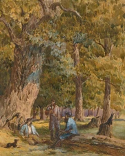 Late 19th Century Watercolour - Woodsmen in a Clearing