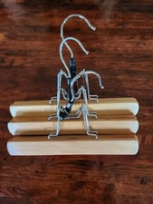 Vintage Wooden Skirt Hangers Hanging Pants Wood Folding Metal Hanger Lot Of 3