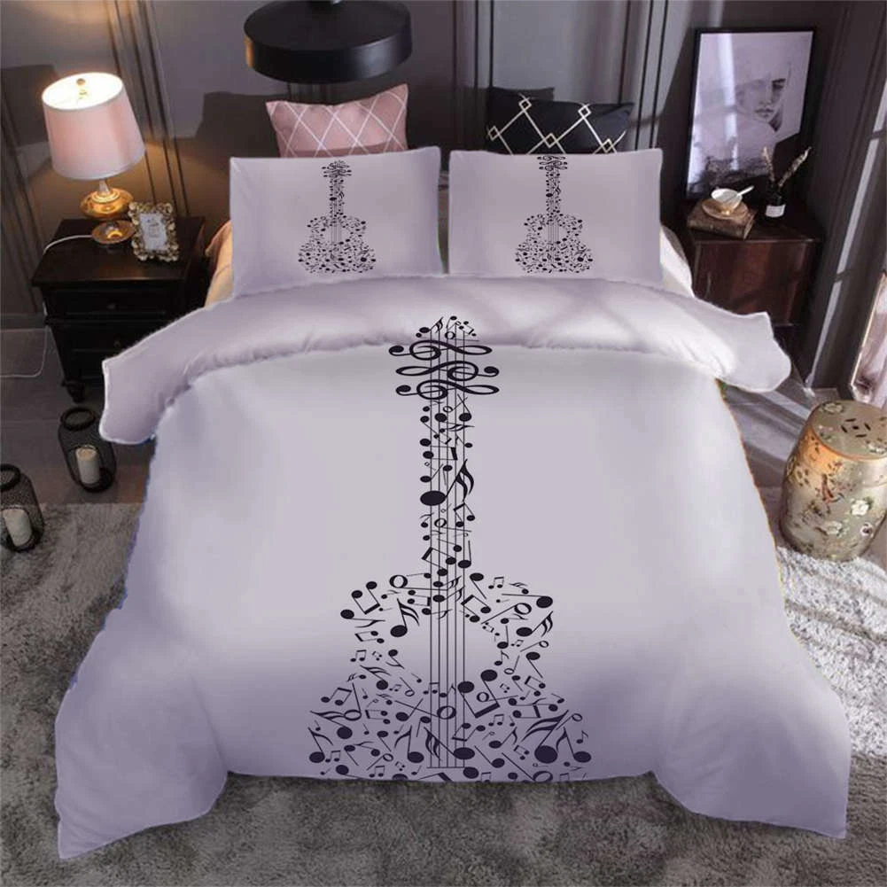 Unique black guitar3D Print Duvet Quilt Doona Covers Pillow Case Bedding Sets