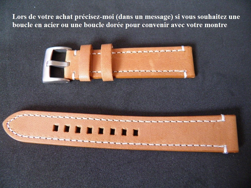 Bracelet montre pilote 20mm cuir camel épais pour remplacer bracelet usé