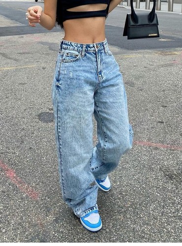 Hochtaillierte Damenjeans Baggy Jeans 2022 neu modisch gerade Beine Hose Y2k Denim - Bild 2 von 15