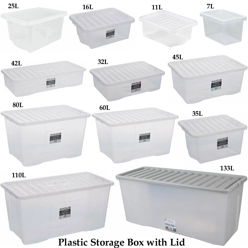 Wham Large Crystal Stacking Plastic Storage Box Container Clear Clip Lid Home