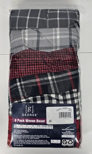 George 6-Pair Men's 3XL (48-50) Woven Boxers Underwear Cotton Tag Free Plaid - Picture 2 of 2