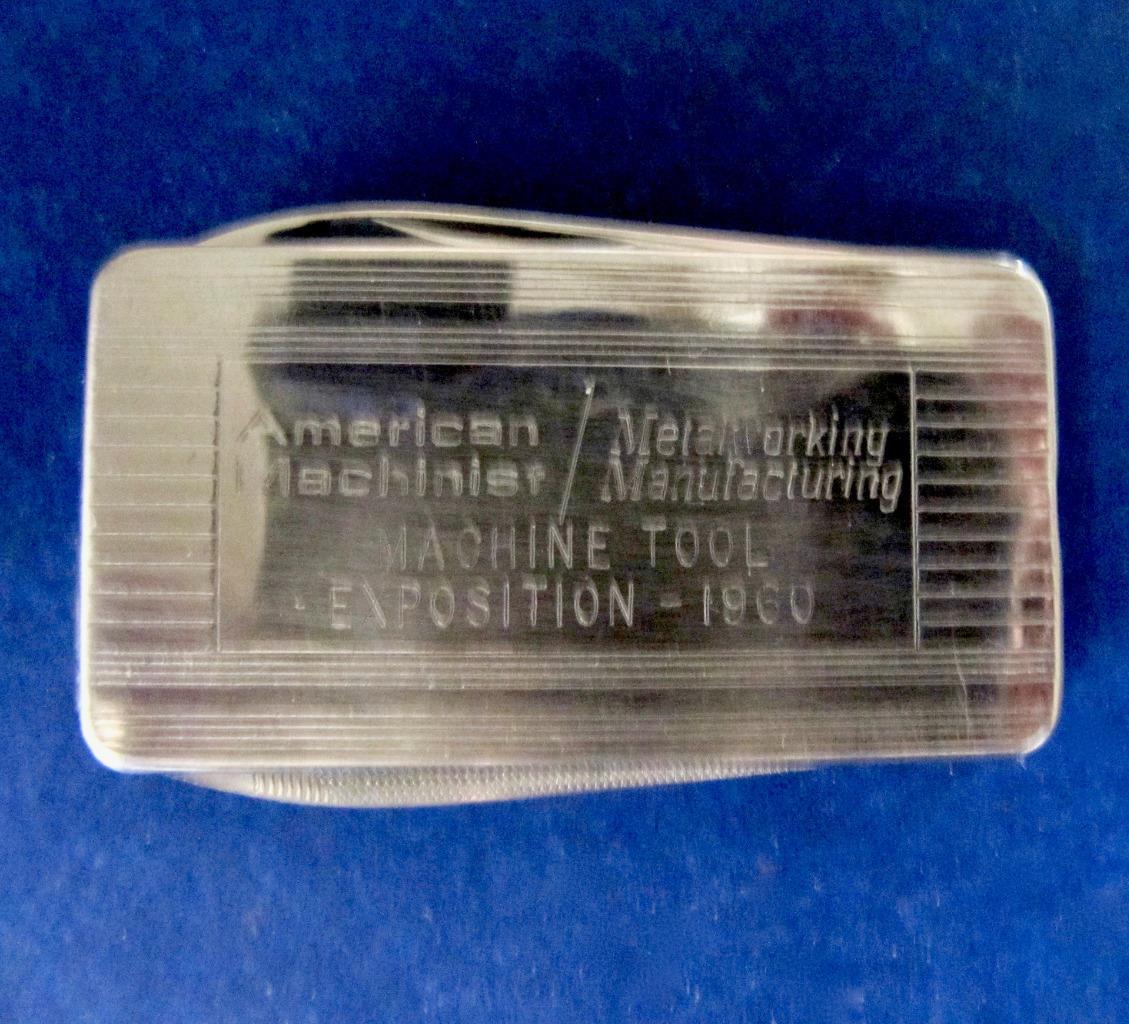 Vintage 1960 American Machinist Money Clip from Machine Tool Expo in Chrome Metalworking-image