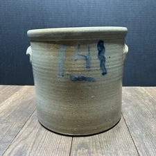 Antique Vintage #4 Cobalt Blue Salt Glazed Stoneware Crock Jug Jar with Handles