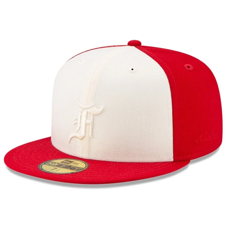 Men's New Era X Fear of God Cream/Red Essentials 59FIFTY Fitted Hat Size 7  - 7/8