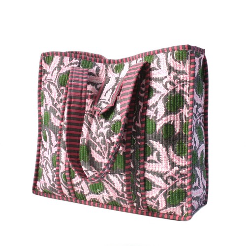 Women Block Printed Cotton Quilted Tote Handbag Indian Shoulder Bags Throw - Picture 4 of 5