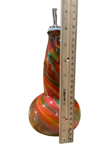 2005 GOOSE BAY GLASS Handblown Glass Oil Bottle Stainless Spout Colorful Made MT - Picture 4 of 6