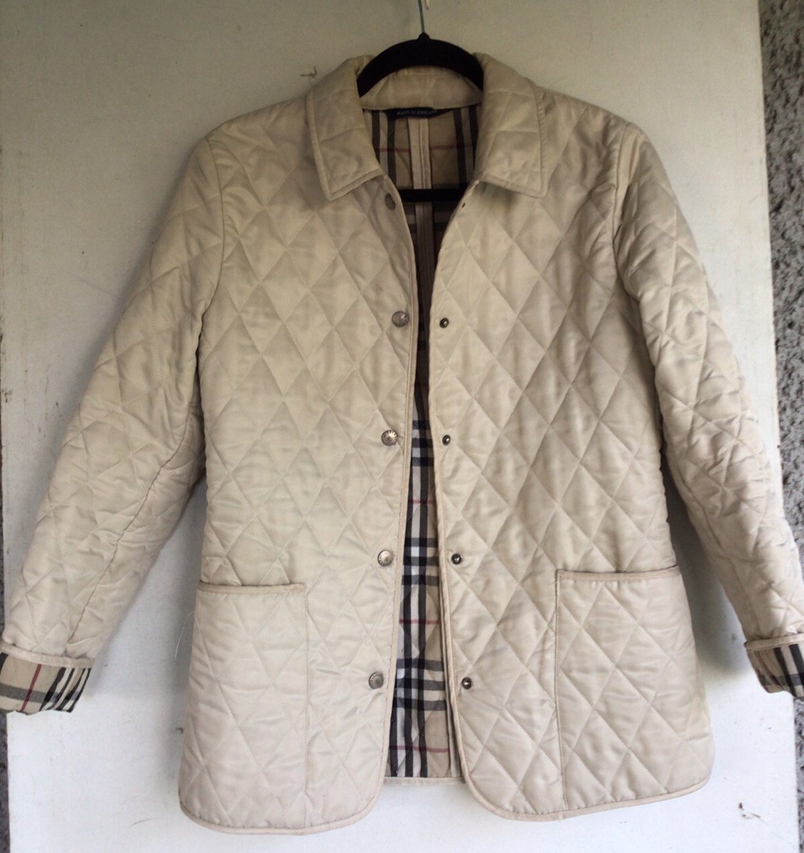 Burberry ベージュジャケット 42 Genuine BURBERRY Beige Quilted Jacket Nova Check Lining Size