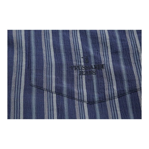 Trussardi Jeans Striped Short Sleeve Shirt - Large Blue Cotton - Picture 4 of 10