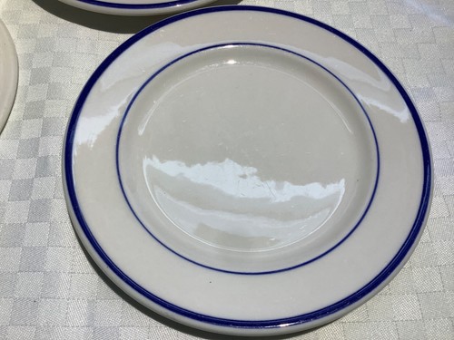 Syracuse China 7 1/4 inch Dessert Plates Blue Stripes Set of 4 USA - Picture 5 of 13