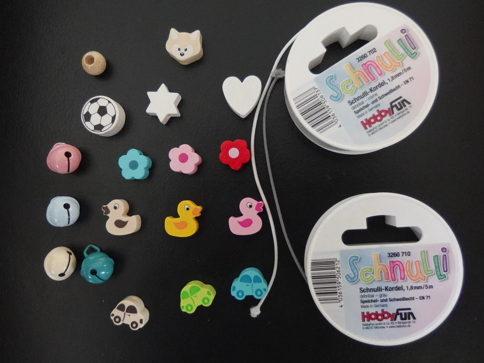 HOBBYFUN Schnulli - Schnullerketten Sortiment - Perlen - Glöckchen - Sicherheitsperle ...
