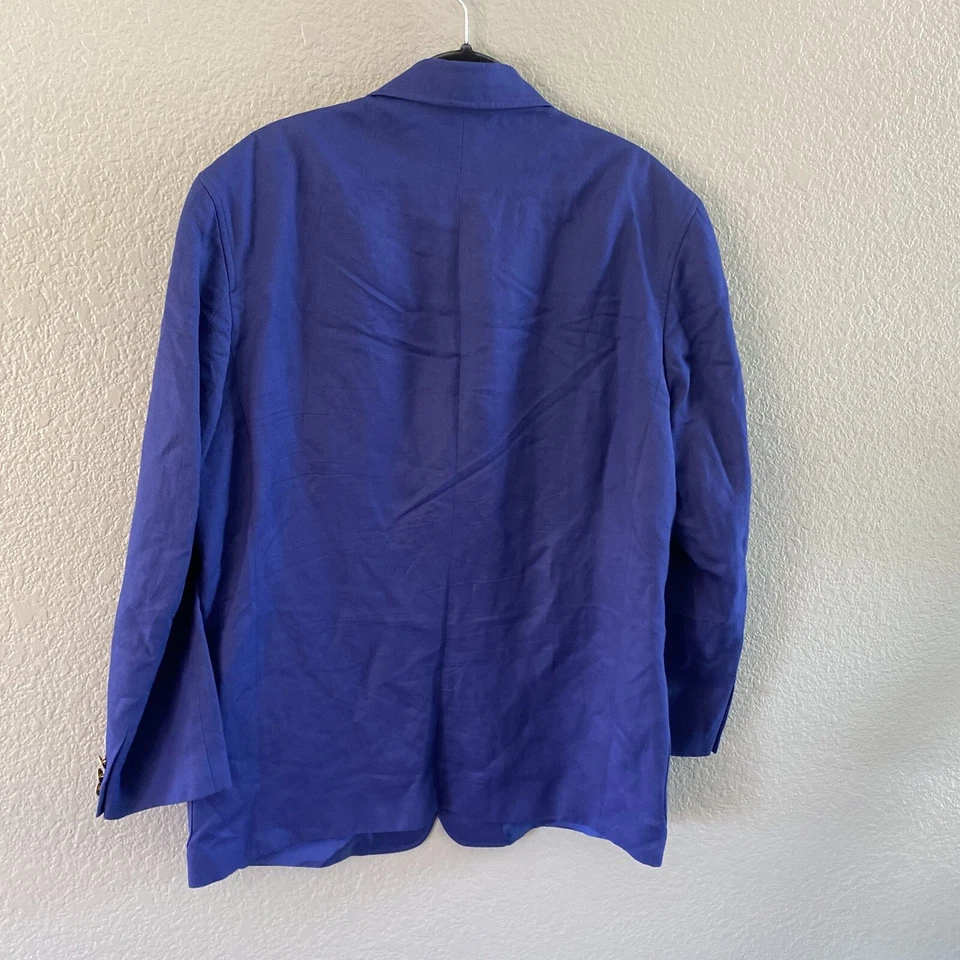 Jhane Barnes Blazer 男式 40 蓝色亚麻人造丝运动外套金色纽扣意大利 50 — 第 2/4 张图片