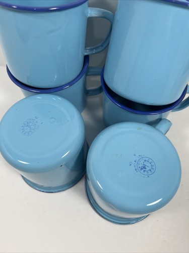 Vintage Enamel Blue Coffee Cup Mug Set of 6 Camping Mug Cup - Picture 4 of 4