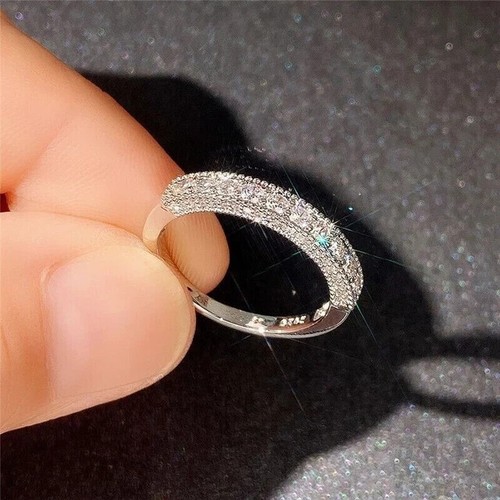1.33Ct Round Cut Lab Created Diamond Half Eternity Ring 14K White Gold Plated - Picture 5 of 6
