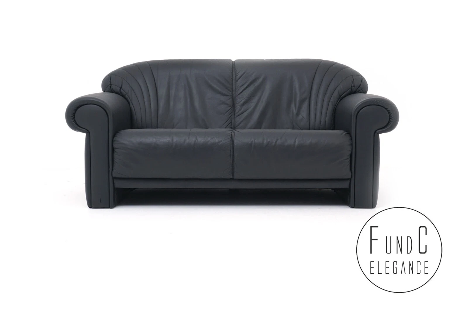 Couch Sofa 2 Seater Leather Black Classic Design
