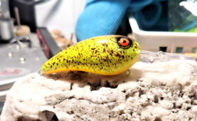 Custom painted 55 rock crawler crankbait (CHARTREUSE ROOT BEER)