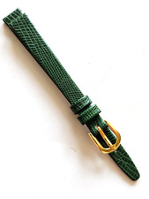 10mm - Women Green Genuine Leather Watch Band - Gold Buckle