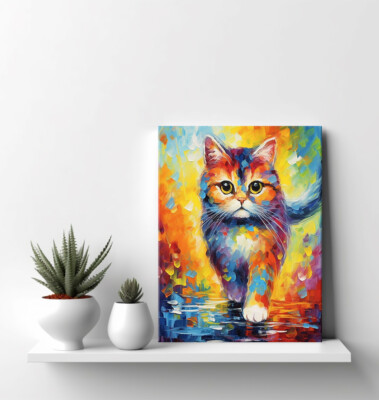 Schottische gefaltete Katze buntes Tier Gemälde Stil Haustier Leinwandbild Wandbild
