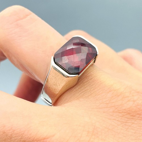 Men Simulated Red Ruby Stone 925 Sterling Silver Ring Turkish Handmade Gift Him - Picture 7 of 10