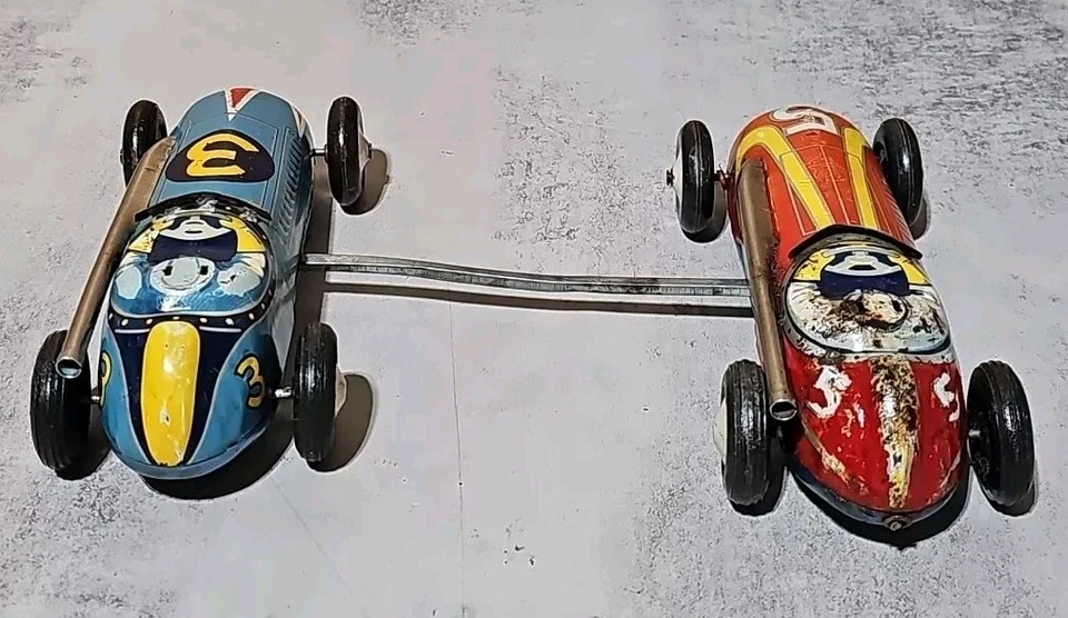 Vintage Marx LineMar Tether Race Slot Cars Tin Litho No Driver Non-Working NR - Image 4 of 4