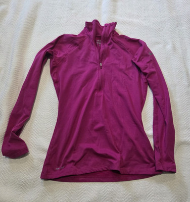 Nike Pro Women s Purple Mock Neck 1/4 Zip Long Sleeve Activewear Top M