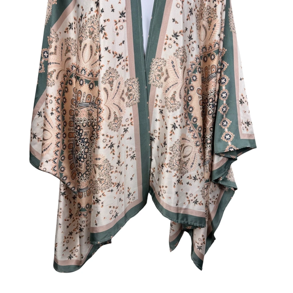 Entro Duster Kimono Cardigan Floral Paisley Print Open Front Bohemian Chic - Image 4 of 4