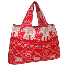 Large Reusable Elephants Tote Bag Eco Friendly Durable Foldable Grocery Bag