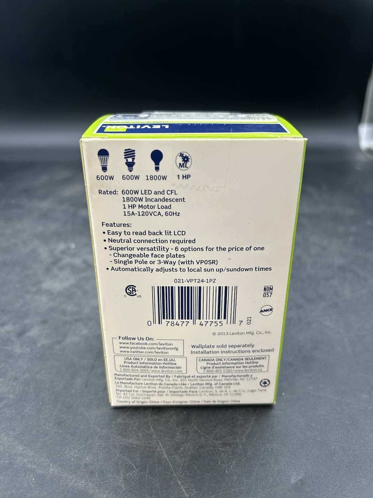 Leviton VPT24-1PZ Vizia 24-Hour Programmable Indoor Timer w/ Astronomical Clock
