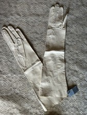 Vintage NOS New NWT White Kid Leather Length Gloves, Size 6 1/2