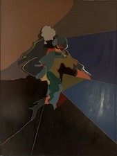 Welsh Artist Elfyn Jones 1976 Huge Emulsion On Board Painting 97cm x 127cm