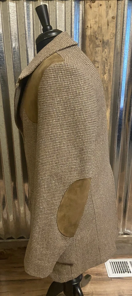 Vtg Grais Quality Sportswear Tweed Overcoat Jacket Mens 40 Leather Patches - Image 4 of 4