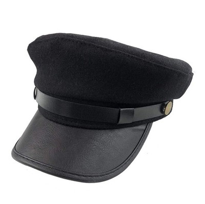 Schwarzer Chauffeur Hut Fahrermütze Klassischer britischer Fischerhut mit fla...