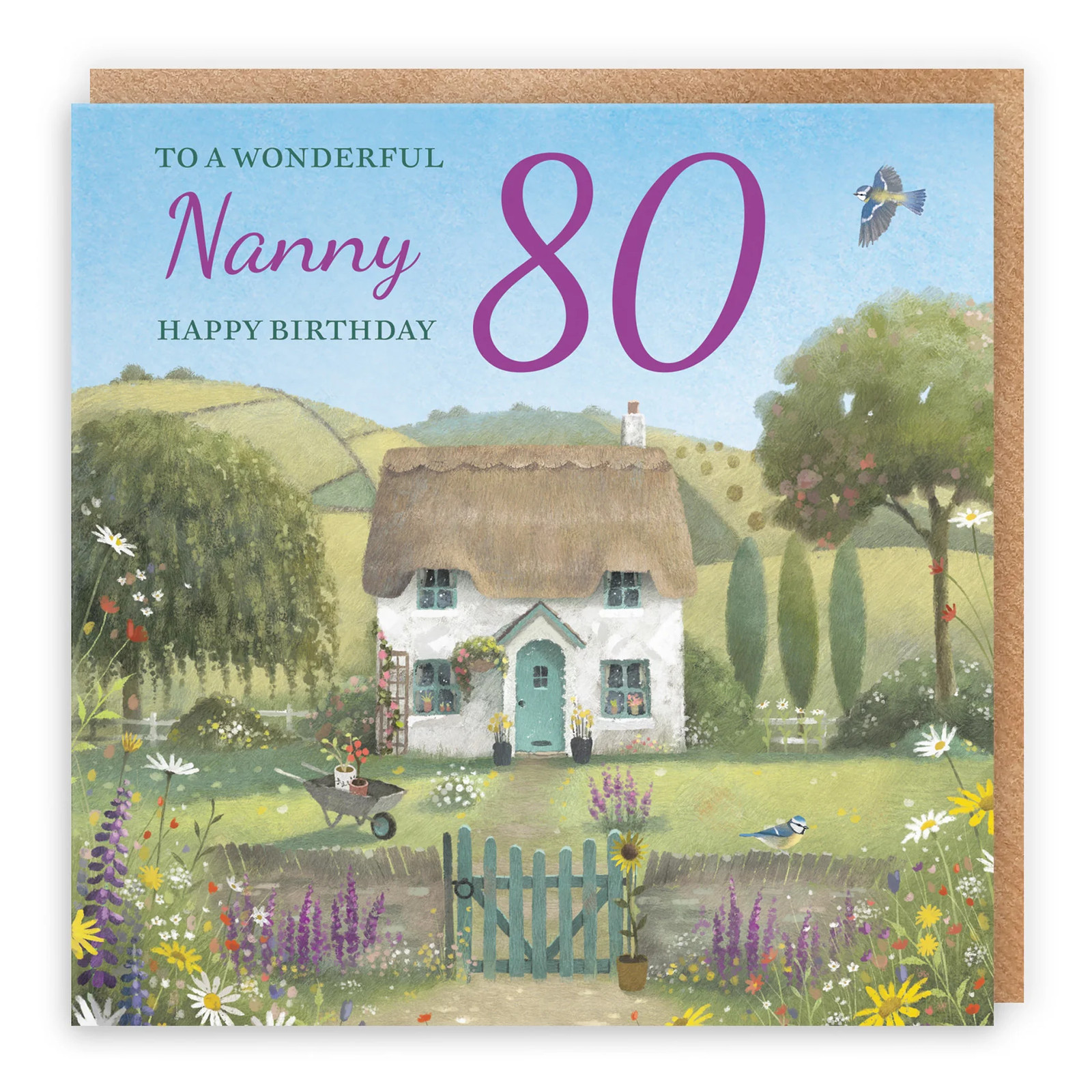 80th Nanny Birthday Card Thatched Cottage Milo's Gallery