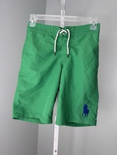 Boys Polo Ralph Lauren Big Pony Green Drawstring Swim Trunks Sz M 10-12 