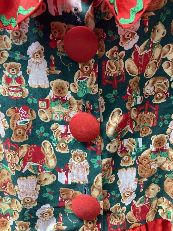 Vestido de Navidad vintage años 70 para niñas pequeñas hecho a mano cintura caída patrón navideño Foto 4 de 4