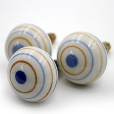 M&ouml;belkn&ouml;pfe Set 3 STK  M&ouml;belgriffe Keramik M&ouml;belknopf  Wei&szlig; Blau  2.Wahl #
