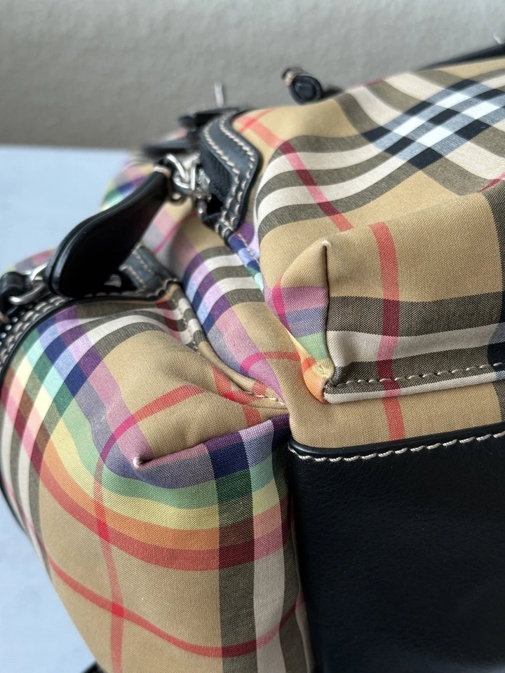 Vintage BURBERRY Check RAINBOW Nylon Backpack Antique Yellow Medium MD  - Image 3 of 4