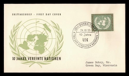 DR WHO 1955 GERMANY 10 YEARS UNITED NATIONS FDC CACHET 62669