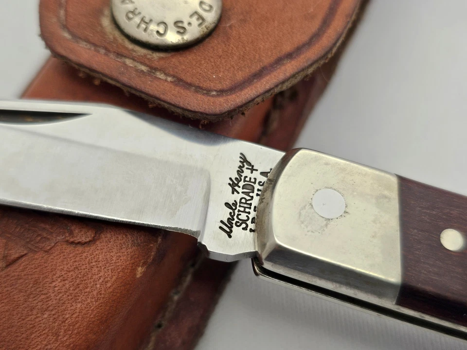 Navaja de bolsillo plegable vintage Schrade Uncle Henry LB5 23/4 pulgadas con funda EE. UU. Foto 2 de 4