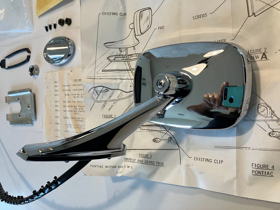 Espelho remoto NOS 1969 1970 1971 1972 Pontiac GTO Grand Prix data 5/69 #988653 - Imagem 2 de 4