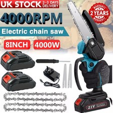 21V 8-Inch Cordless Chainsaw Handheld Chainsaw  Li-ion 2 Battery+1 UK Charger